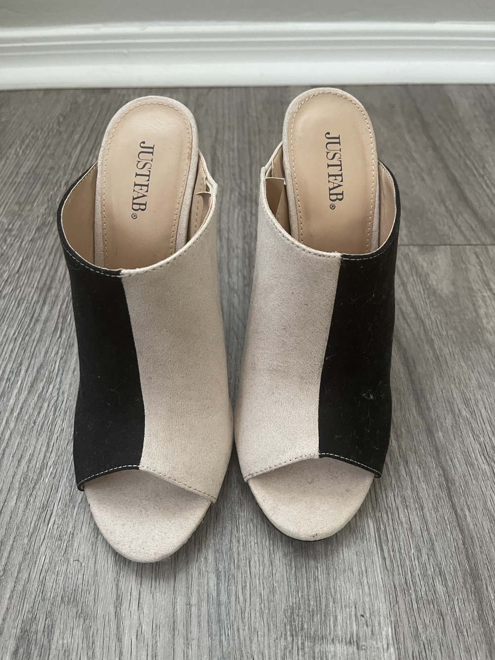 JustFab Black and Beige Colorblock Open-Toe Mules